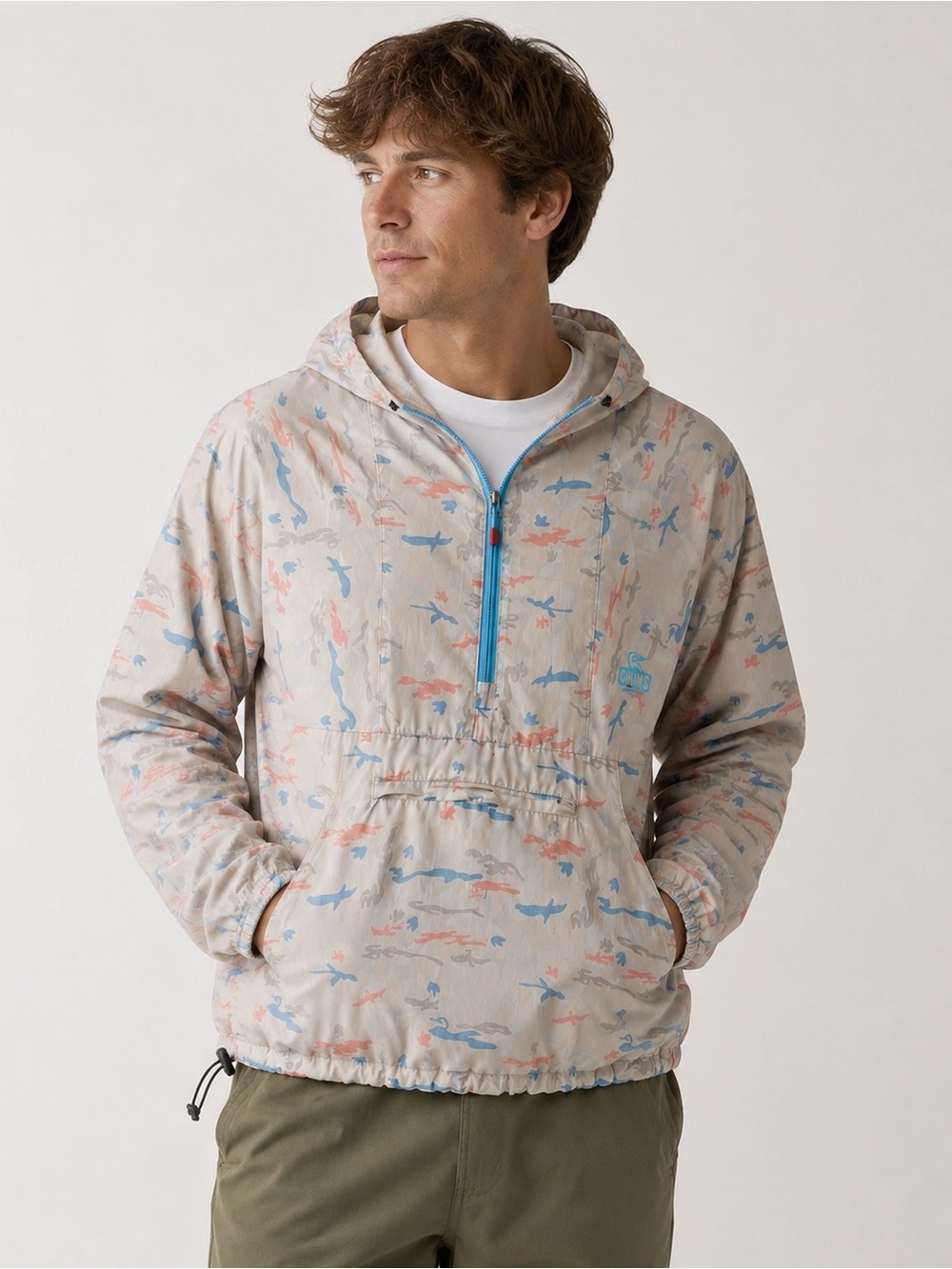 VTG Y2K 90s Chums Beige Camo Bird Lightweight Anorak Nylon Jacket MEDIUM Outdoor